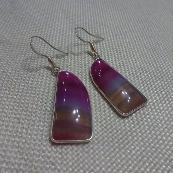 Gorgeous "PINK BOTSWANA AGATE" Handmade Sterling Dangle Earrings 212B - Picture 2 of 3